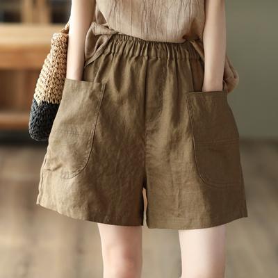 Pantaloncini larghi vintage da donna Vita elasticizzata Colore unico Tasche a toppa Estivi Larghi Pantaloncini da donna
