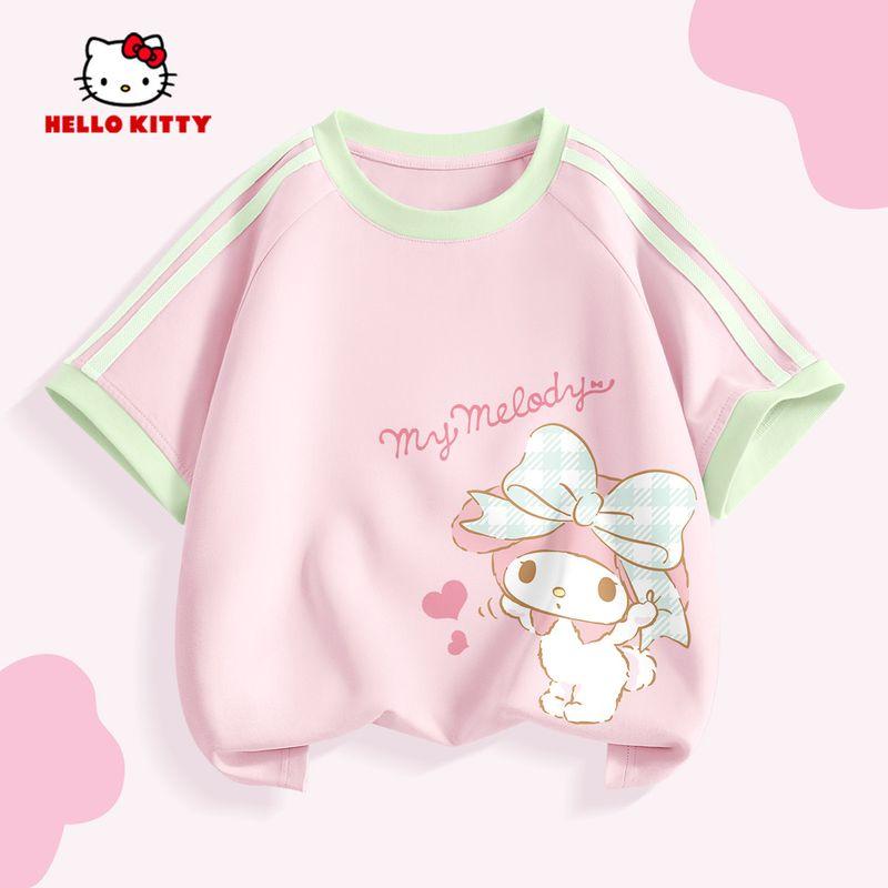 Hello Kitty Girls' Short-Sleeved T-Shirt Summer 2026 New Kidsren's Pink Bottoming Shirt Sweet Girl's Top