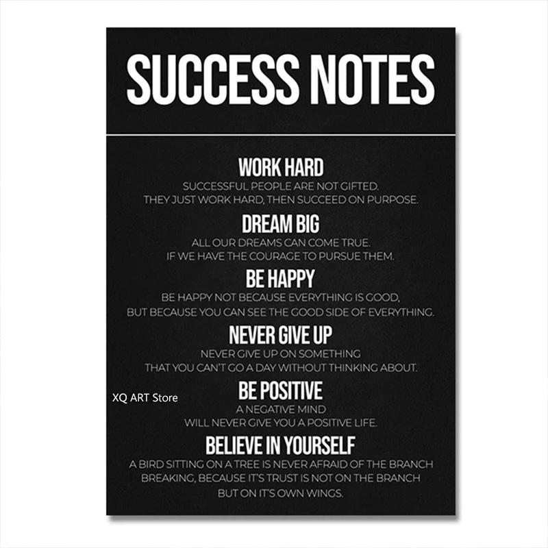 

Черно-белые мотивационные цитаты, холст, картина, плакат «Заметки об успехе», «Шаги к успеху», настенная художественная картина для декора домашней комнаты 21x30cm No Framed