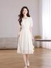 French Style Elegant Chiffon A-line Dress - Summer Round Neck Slimming Skirt for Women