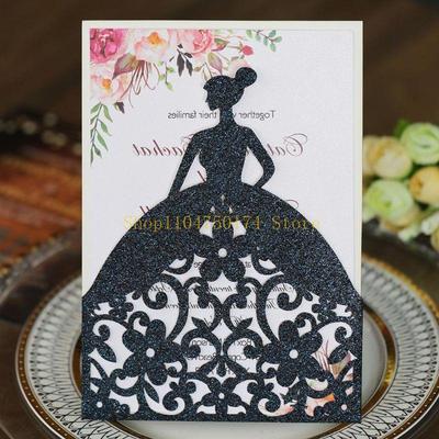 10pcs/set Pretty Girl Holiday Invitations Card Hollow Glitter Paper Envelopes Wedding Party Supplies Top Sale