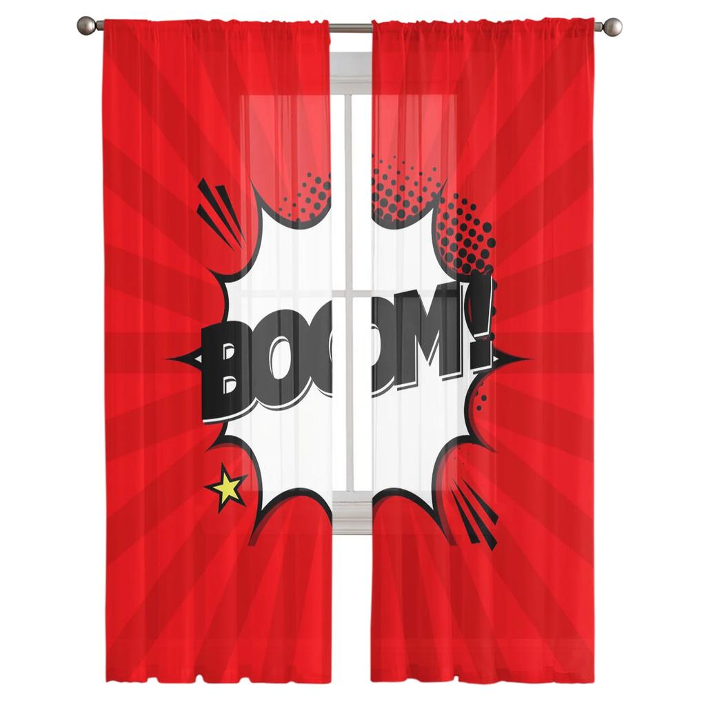 Comic Art Boom Star Voile Curtains Kitchen Living Room Bedroom Decoration Chiffon Tulle Window Treatment Light Filtering Made Of Polyester Area Decor