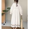 Johnature Embroidered Adjustable Waist Dress Long Sleeve Artistic Vintage Loose A-Line Long Dress For Women