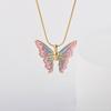 New Fashion Romance Rainbow Fairy Pink Purple Large Butterfly Pendant Snake Bone Chain Necklace for Women Princess Jewelry Gifts
