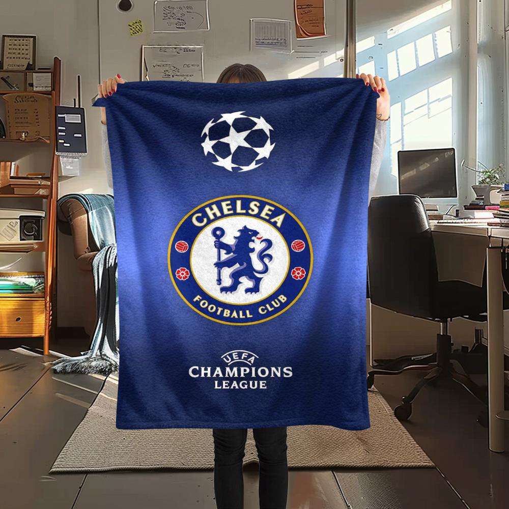 1Pc Chelsea-FC Logo Print Flannel Blanket High Quality Warm Comfortable Cover for All Seasons Perfect for Gifts Home Decor