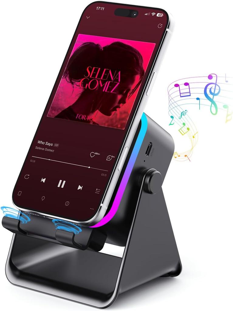 Wireless Bluetooth Induction Speaker, Phone Speaker Amplifier with Colorful Lights & 3500mAh Battery, Portable Phone Stand