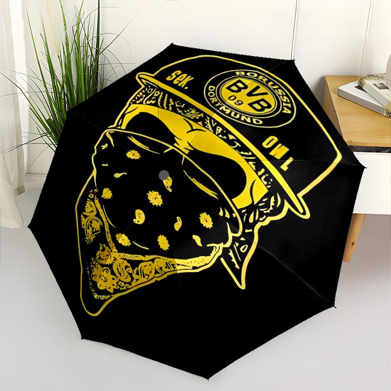 Borussia Dortmund Print Automatic Umbrella, 8 Rib Iron Frame, Plastic Handle, Suitable for Outdoor Travel &Daily , Ideal Gift
