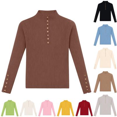 Damen Halbhoher Kragen Basisschicht Shirt Slim Knopf Pullover