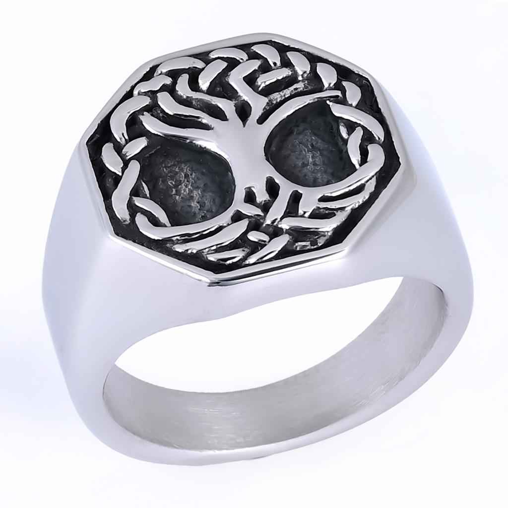 Mens Vintage Hip Hop Style Tree of Life Botanical Element Stainless Steel Ring