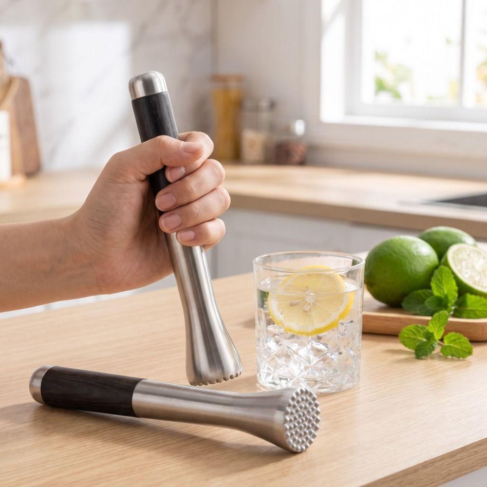 304 Stainless Steel Ice Crusher Anti-Slip Wood Handle Ice Crushing Hammer Lemon Squeezer Bar Tool