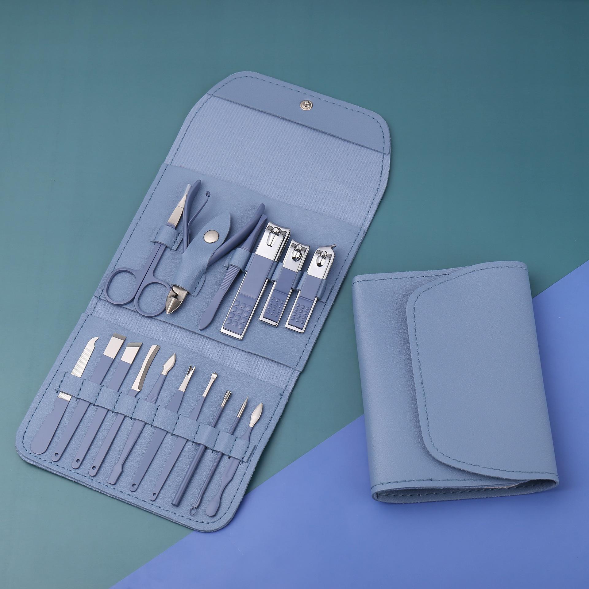Manicure Set 16 Pcs Clipper Nail Art Pedicure Tool Kit Stainless Set Grooming Cute Manicure Set синий