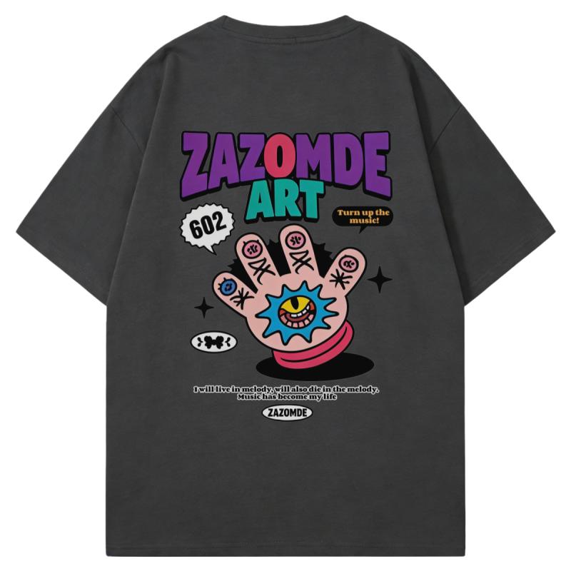 ZAZOMDE Vintage High Street Cotton T Shirt Oversized Graphic Tee With Artistic Print Hip Hop Style Soft Cotton For Daily Wear