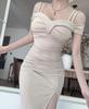 Rochie de seară elegantă cu umerii goi: Rochie Bodycon Sexy Decolteu Adânc și Crăpătură Înaltă pentru Femei Mature
