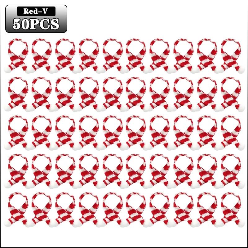 10-100PCS Mini Christmas Tree Ornaments Hats and Scarves Red Green Knit Yarn Pom Pom Holiday Hanging Decor Party Accessories