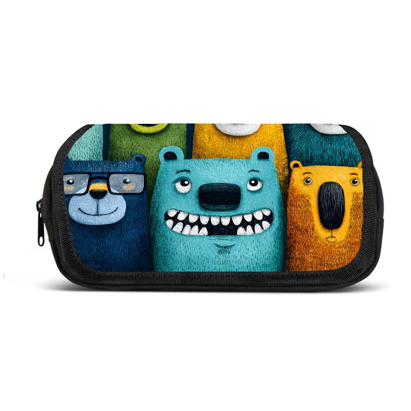 1pc Estuche Escolar con Estampado de Oso Lindo - Bolsa de Doble Capa con Tapa Abatible y Compartimentos Codificados por Colores, Gran Capacidad - Port