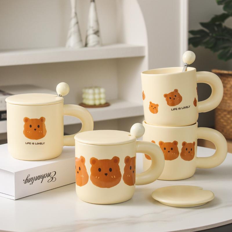 Bear Ceramic Mug Cute Cartoon Creative High Looking Household Coffee Couple Breakfast Cup Gift