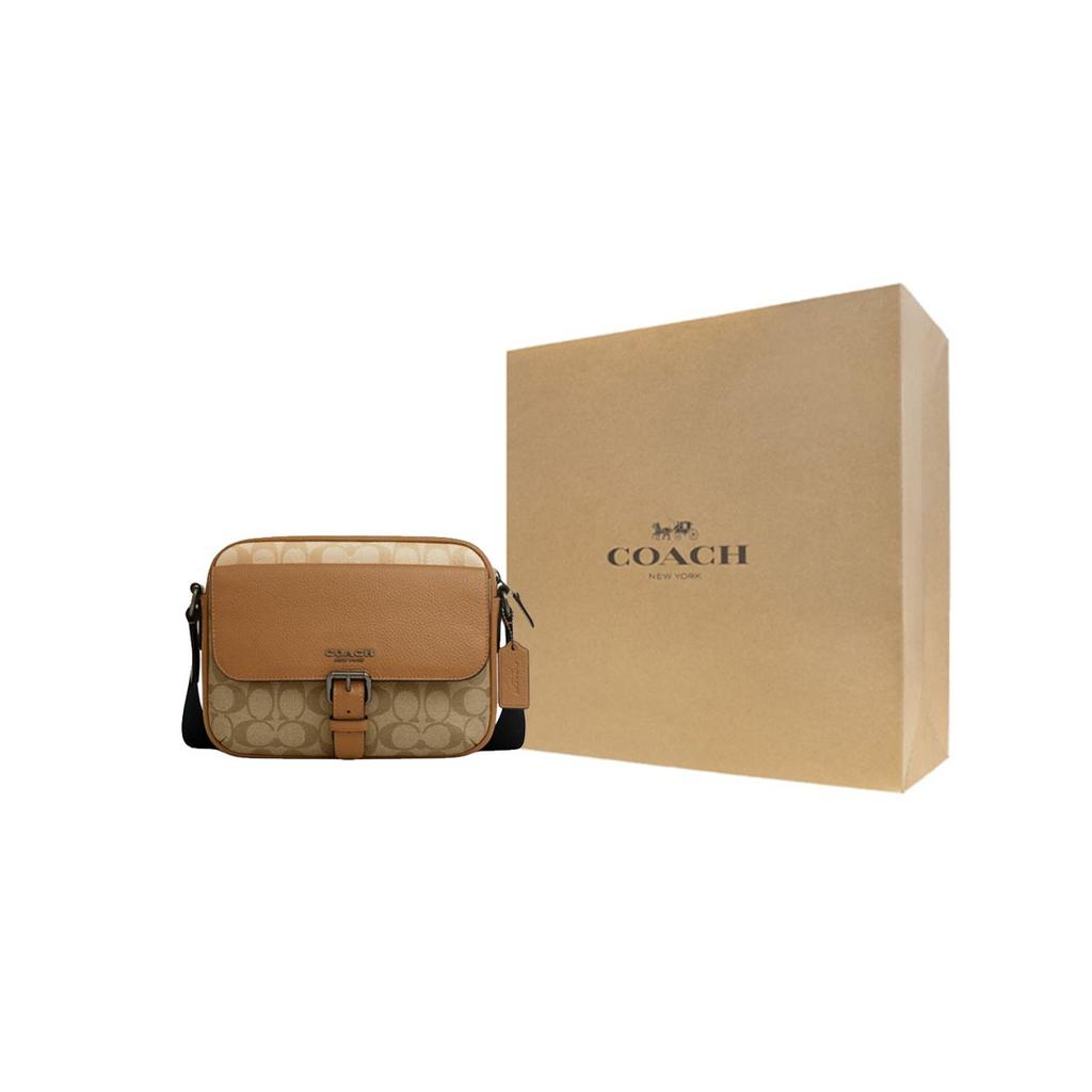 Coach Hudson 23 Color Block Classic Logo Crossbody Bag Medium Men Bags Light-Saddle-Brown CR339-QBMYC