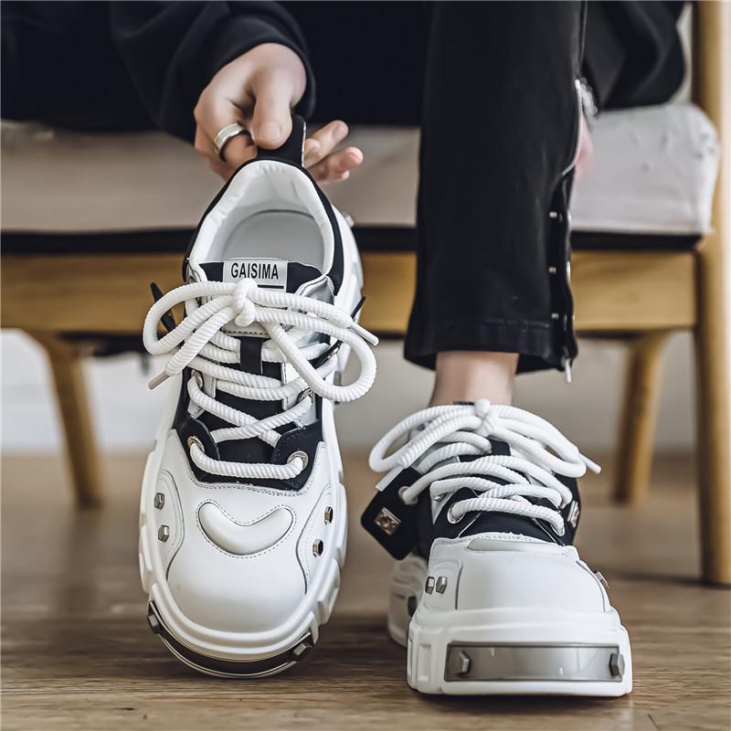 

European station men s shoes spring sports and leisure board shoes platform sole height increase short heavy metal versatile student tide shoes 44