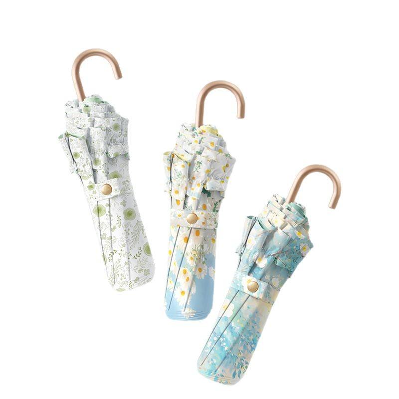 Small Fresh Lace Three-fold Curved Hook Umbrella Color Glue UV Protection Sun Umbrella Lightweight Portable Sunshade Umbrella