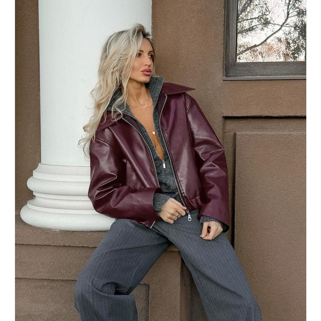 Lederjacke im Motorradstil Herbst und Winter Neue lockere Jacke Modische Lederjacke Neuer Damenmantel