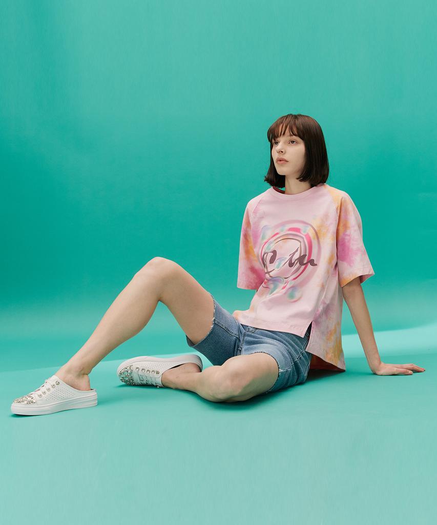 CETU Tie-Dye Logo Print T-Shirt Pink
