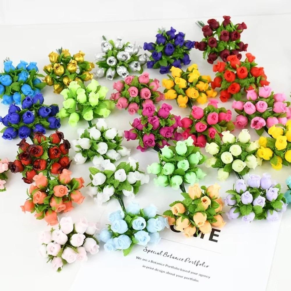 12-Köpfiger Simulierte Rose Strauß Kleines Bündel Seidenrose Künstliche Blumen DIY Florale Materialien Weicher Blumenstrauß