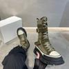 Trendy Punk Women Boots Mid-calf Ladies Boots Patchwork Woman Designer Shoes Buckle Strap Decoration Motorcycle Boot Botte Femme