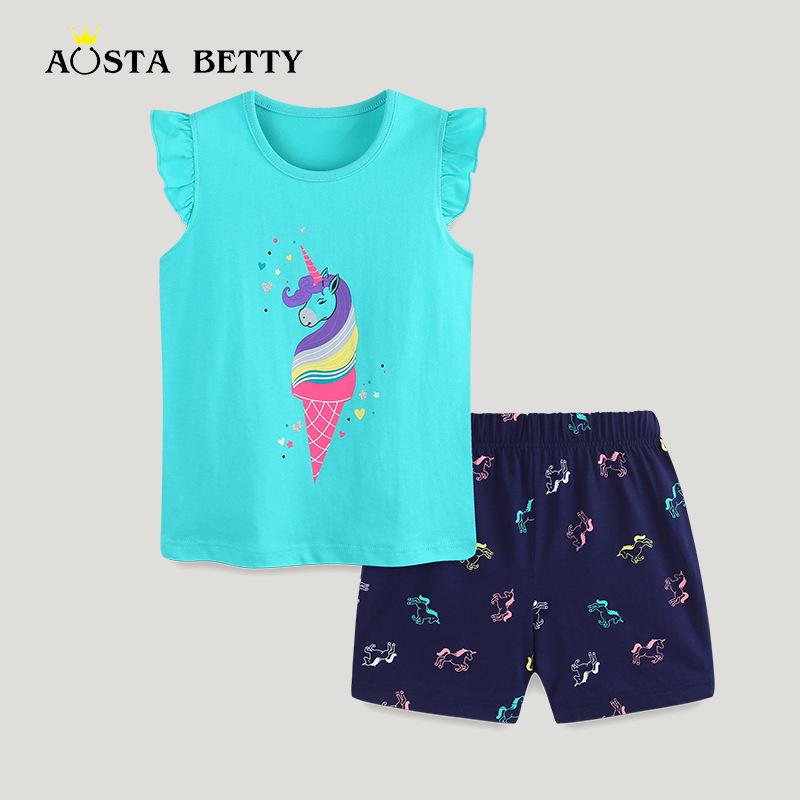 

Girls Summer Unicorn Print Cotton Two-Piece Set 7Y