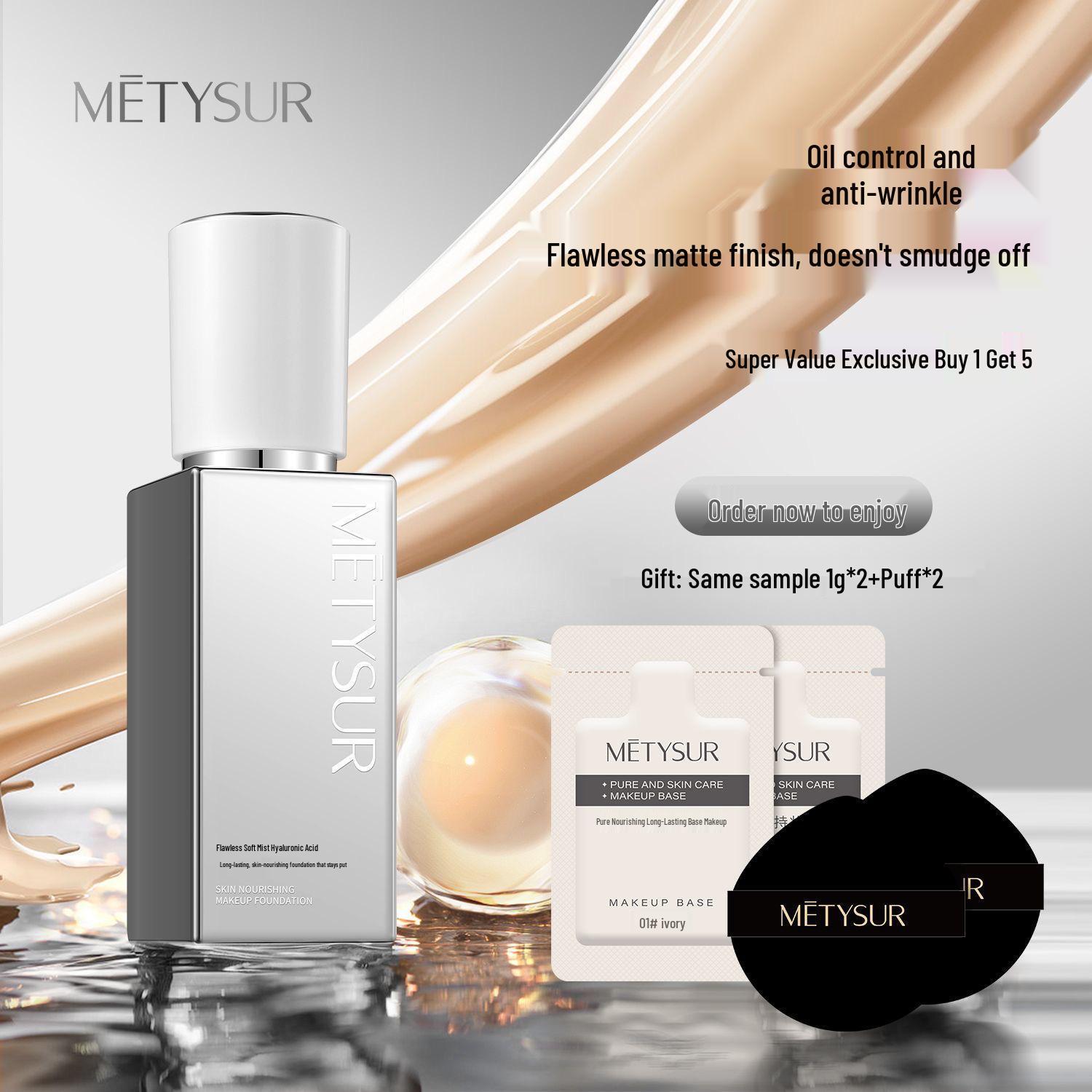 METYSUR Flawless Soft Mist Hyaluronic Acid Foundation - Lightweight, Long-Lasting, and Easy to Apply 30g