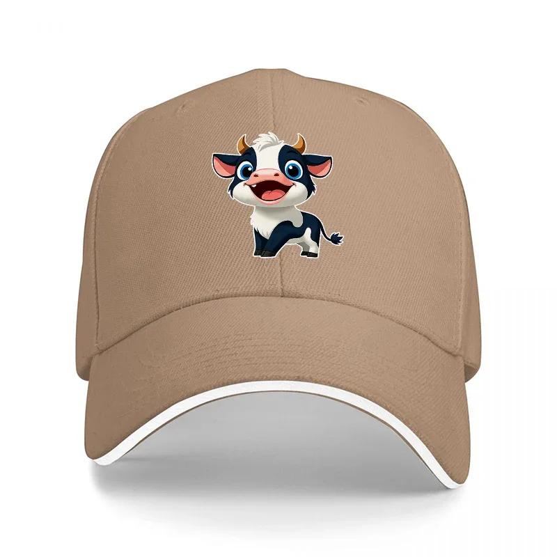 Süße Kuh Cartoon Figur Baseballkappe Schwarz Verstellbarer Hut für Erwachsene Modisches Tier Design Unisex Streetwear Accessoire