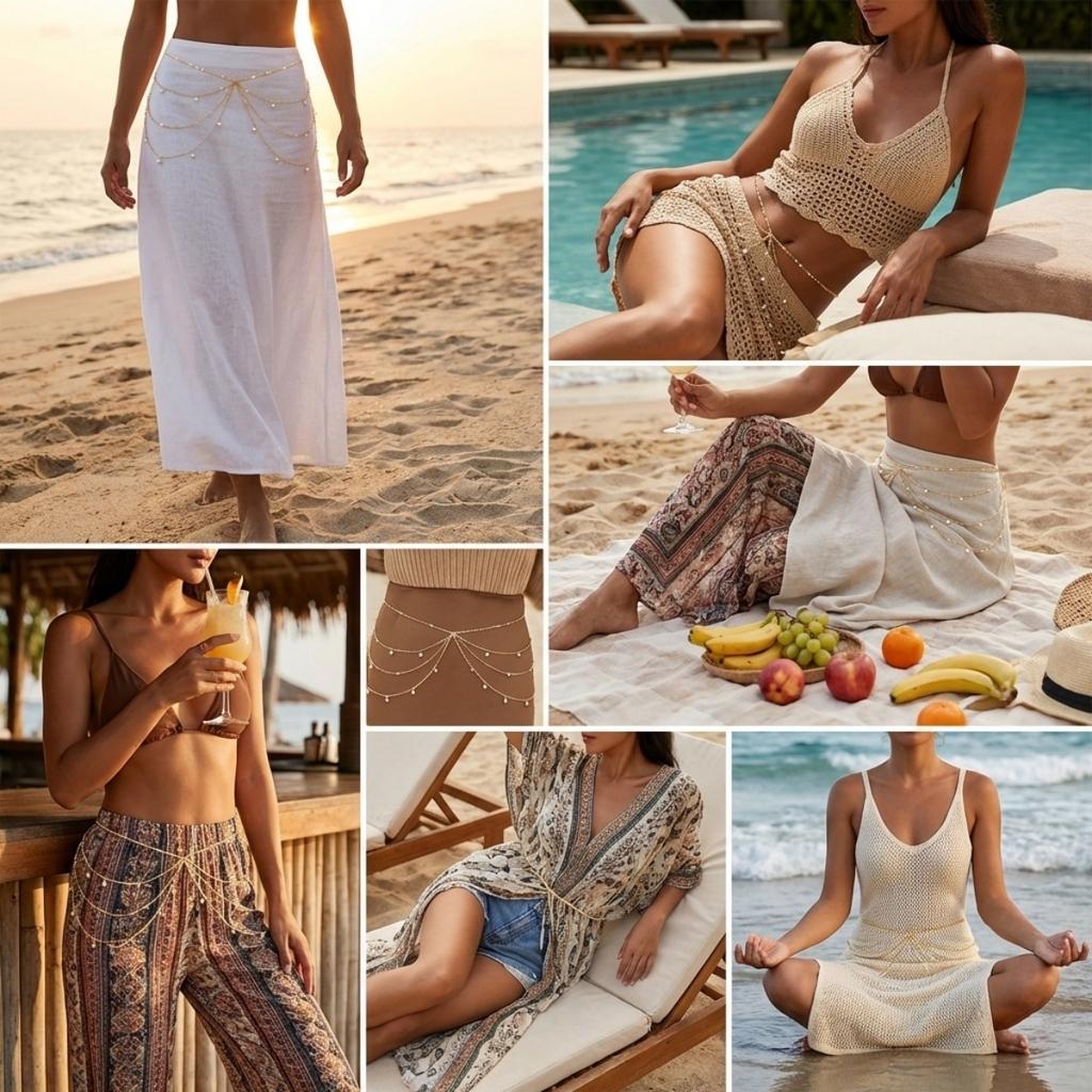 Creative Multilayer Imitation Pearl Tassel Waist Chain For Women Men Fashion Sexy Bikini Summer Beach Belly Chain Body Jewelry