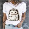 Women's Polyester 100%  interesting hedgehog Print T-shirt Loose round Neck Casual Short Sleeve Fashion Top  Clothing Summer