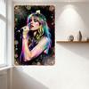 Vibrant Psychedelic Woman Singing Metal Tin Sign Colorful Hair Concert Wall Decor for Bar Cafe Home Man Cave Art Plaque
