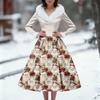 Women's Casual Dress Long-Sleeve V-Neck Patchwork Fleece Christmas Print Dress
