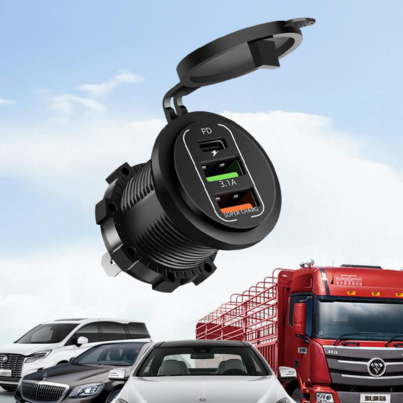Universal 12-24V Motorcycle Car Charger Dual USB TYPE-C Charger Waterproof Power Socket Cigarette Light for Auto Truck ATV Boat