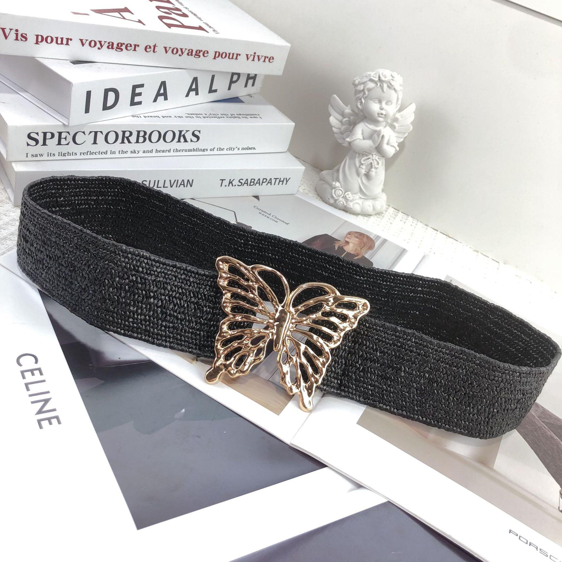 

Золотой пояс-бабочка Женский эластичный эластичный пояс-кушак Пояс-кушак с юбкой Ширина платья 69 чёрный