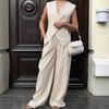 Khaki high-end sleeveless cotton and linen vest set 1116 European and American spring and summer fashion new two-piece set for women