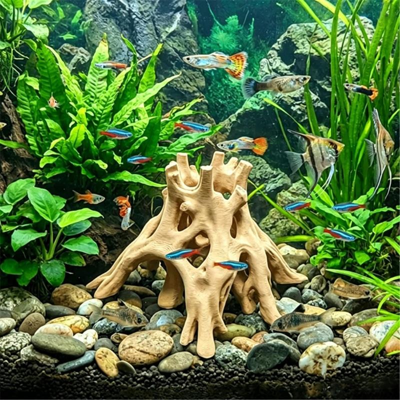 Aquarium Fish Shrimp Root Cave 3D Printed Piece for Water Habitat Display, Tree-Style Shelter Form for Aquascaping Resting Cover Viewing
