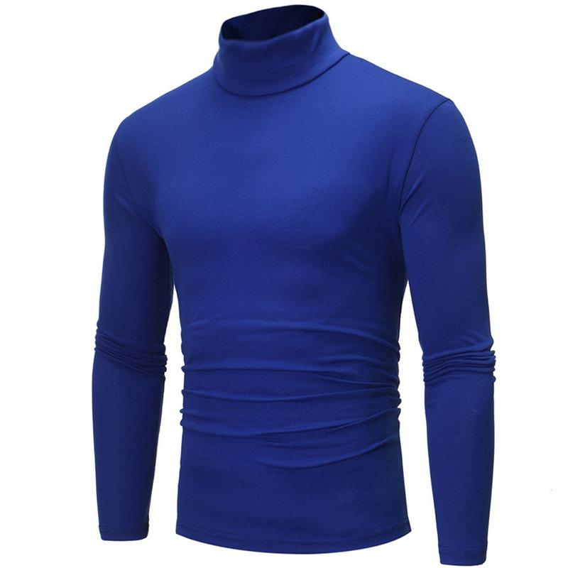 Youth Mens Turtleneck Long Sleeve T-Shirt Solid Color Slim Fit Thin Casual Fashion Basic Top
