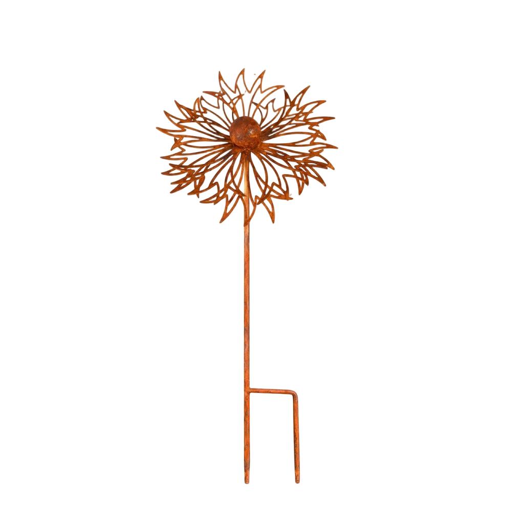 Metal Garden Stake Decorative Outdoor Lawn Yard Plant Holder with 3D Flower Design Rust Finish Suitable for Patio Balcony and Home Decoration