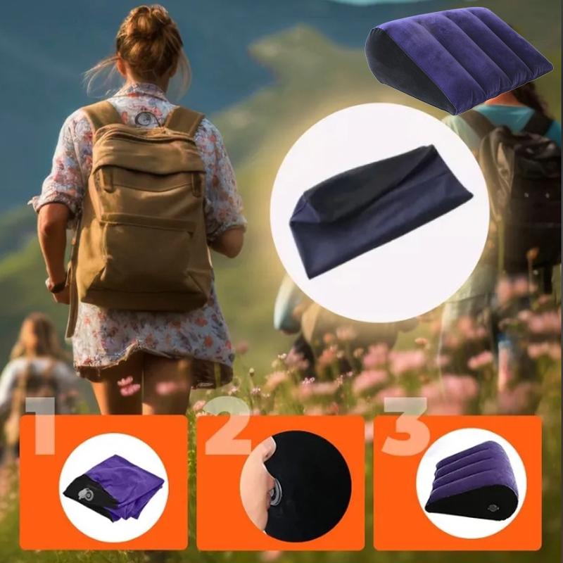 Inflatable PVC Flocking Pillow Wedge Love Pillow Triangle Foldable Master Cushion Labor-saving Sitting Camping Pillow Furniture