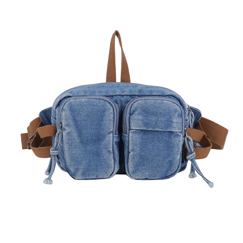 

Сумка кроссбоди женская сумка для мобильного телефона двойной карман джинсовая сумка через плечо светло-синий