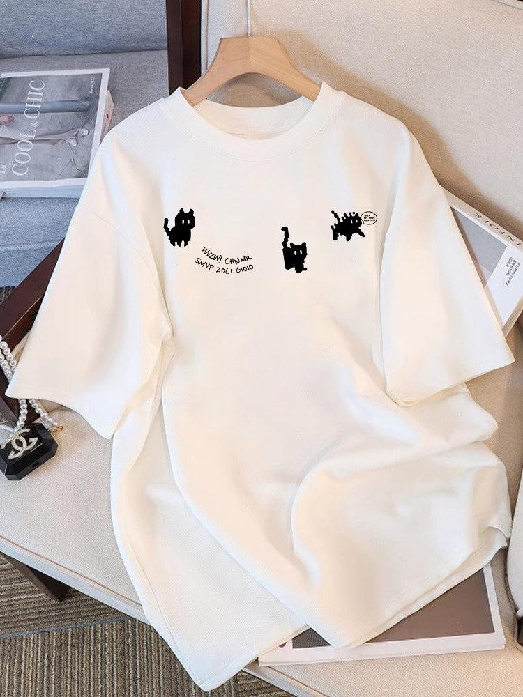 Pure cotton black short-sleeved women's t-shirt new popular summer unique design niche top loose t-shirt