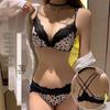 Leopard Print Push-Up Bra Set with Lace and Criss-Cross Back