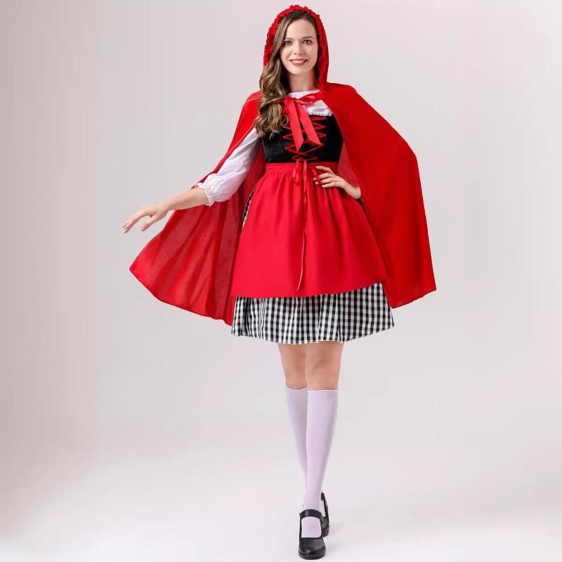 Halloween Fairy Tale New Adult Little Red Riding Hood Cosplay Dress with Cape