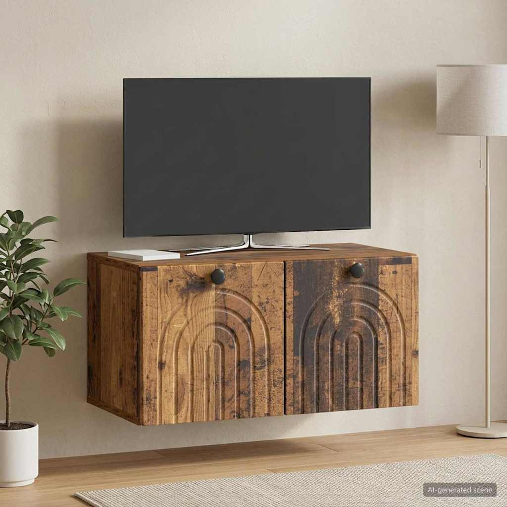 Wall Mounted TV Cabinet Reclaimed Wood Look 59.5 X 31 X 30 Cm
