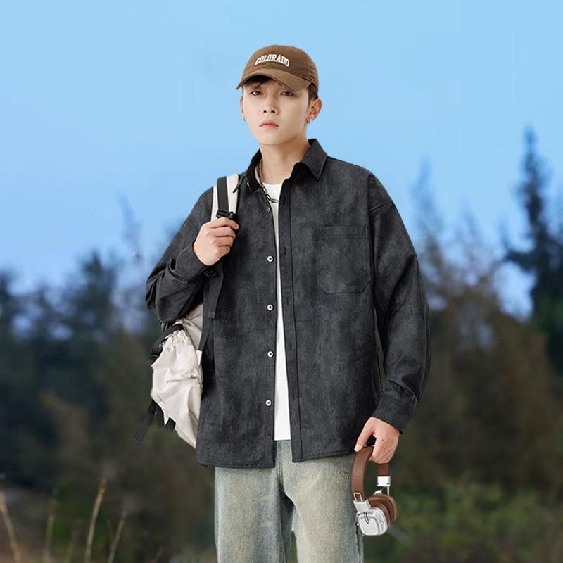 Men's Gray Marble Print Oversized Shirt Long Sleeve Button Down Pocket Casual Loose Daily Streetwear Top