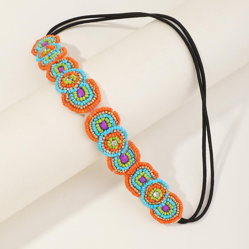Etnische Zaadkralen Parels Handgemaakt Elastisch Hoofdband Kralen Haarband Voor Vrouwen & Meisjes Haaraccessoires beige
