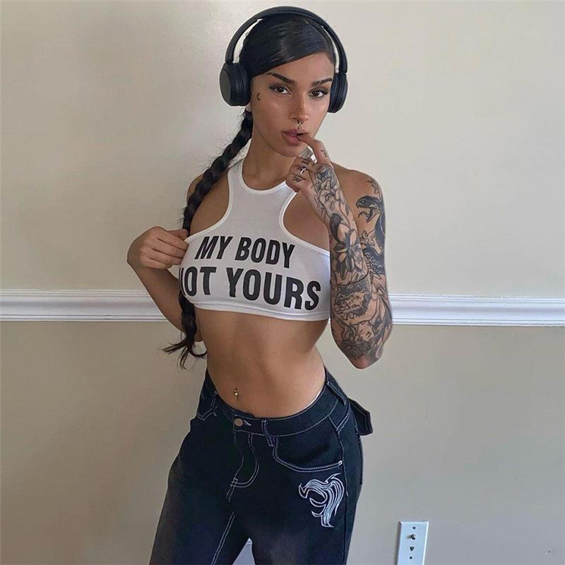 European and American women's clothing fashionable and sexy Spice Girls letter-printed T-shirt women's sleeveless slim-fitting inner U-neck small vest