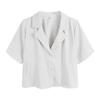 Women Summer Short Sleeve Lapel Loose Fit Business Suit Jacket with Pockets Solid Color